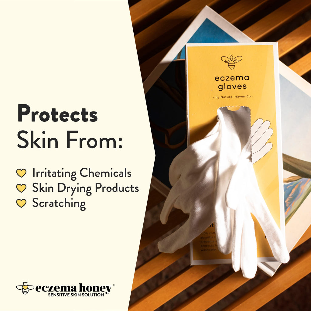 ECZEMA HONEY Premium 100% Cotton Gloves - Washable & Reusable Overnight Dry Hands Treatment - White Cotton Gloves for Eczema (24 Pairs)