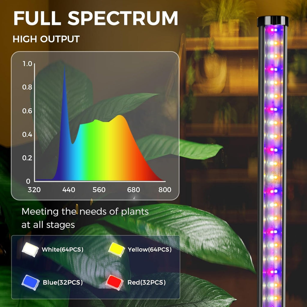 boostool 2 Pcs Grow Lights for Indoor Plants, 44W 384 Led Full Spectrum Plant Light, 5.4FT Adjustable Length Standing Grow Light with Timer/Six Leg Base for Greenhouse/Garden