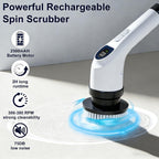 Cleanninja Electric Spin Scrubber for Cleaning, Adjustable Shower Brush with 7 Replaceable Heads & Power LED Display, 2 Speed Waterproof Cordless Shower Scrubber for Bathtub, Kitchen, Car, White