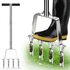 Qdreclod Core Aerator Lawn Tool Manual Lawn Aerator Tool with 4 Hollow Tines Non-Clogging Heavy Duty Plug Aerator for Soil Loosening Lawn Aeration, Revives Lawn Health,Garden Tool