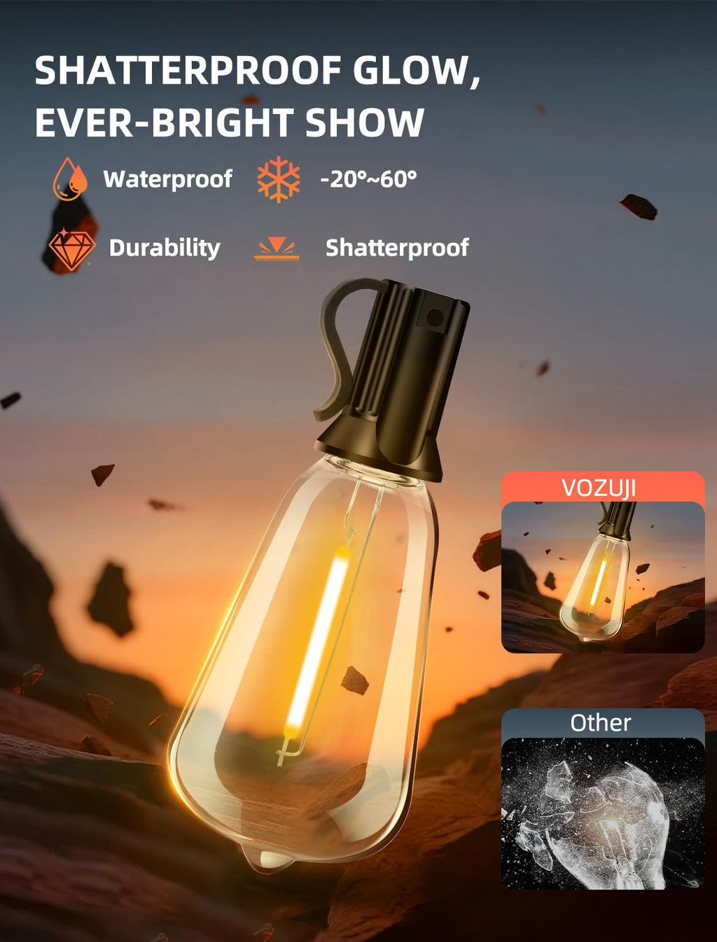 VOZUJI Outdoor Patio String Lights: 200Ft 60M Outside Waterproof Light - Remote Dimmable ST38 Shatterproof Bulb Connectable Hanging Outdoor Electric Lighting - Backyard Yard Gazebo Porch Party