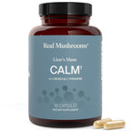 Real Muhsrooms Calm Lions Mane Capsules (90 Count) – 400mg Organic Lions Mane Fruiting Body Extracts, 200mg Organic Reishi, 200mg AlphaWave L-Theanine for Calm Clarity & Relaxed Alertness, 90ct