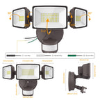 Onforu 75W LED Flood Light Motion Sensor Outdoor, 7000lm Dusk to Dawn Flood Light, Security Light with Three Head, IP65 Waterproof Exterior Floodlight, 6500k Wall Light for Entryway Stairs Yard Garage