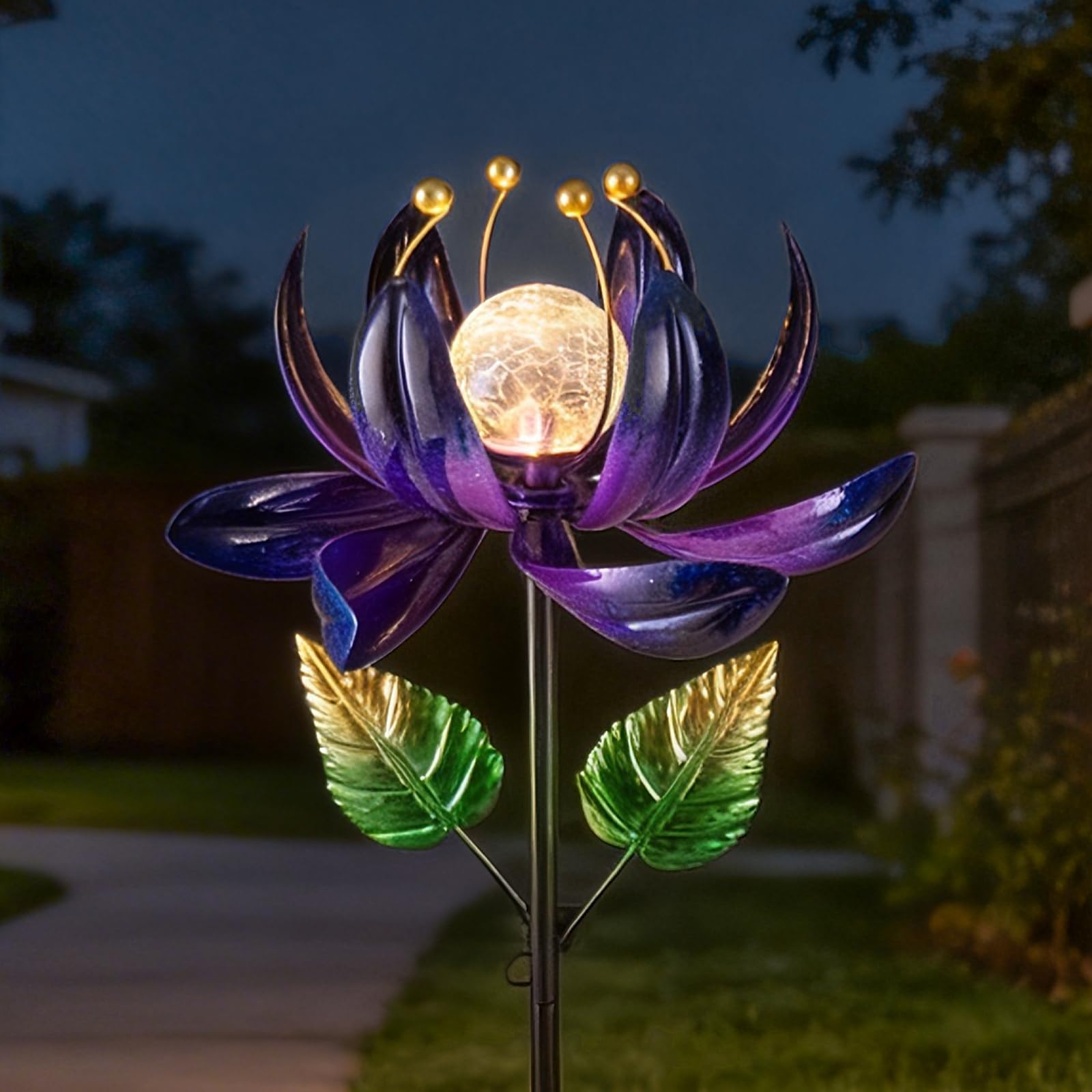 AIINY Solar Purple Metal Flower Wind Spinners, Colorful Spinning Windmill Lotus Yard Art Lights Wind Pinwheels with LED Crystal Ball Decorative Stake Lighting Flower Sculpture