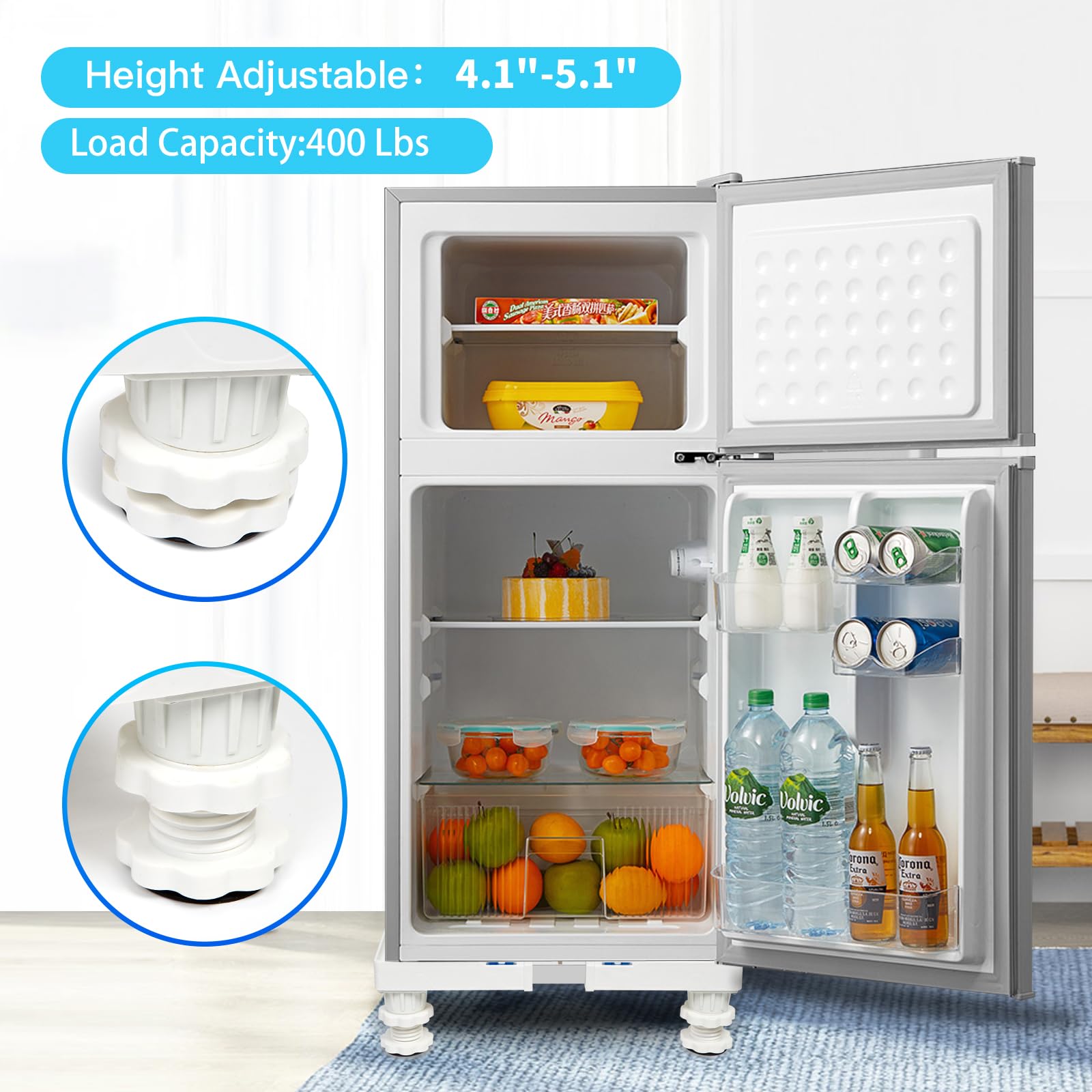 Nefish Mini Fridge Stand Adjustable Refrigerator Stand with 4 Strong Feet Universal Appliance Stand Base Heavy Duty Washer and Dryer Stand Laundry Pedestal Multi-Functional Base (White)