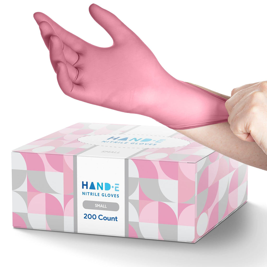 Hand-E Touch Pink Nitrile Disposable Gloves Small, 200 Count - Esthetician, Nail Tech, Microblading, Hair Dye & Stylist, Salon, Cleaning Gloves - Latex Free