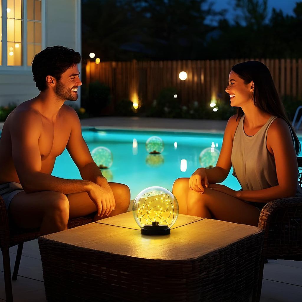 NiceBuy 2-Pack Solar Floating Pool Lights Ball Outdoor Water-Resistant IP66 Solar-Powered that Float Flickering Lights for Swimming Pool Decor Pond Garden Party