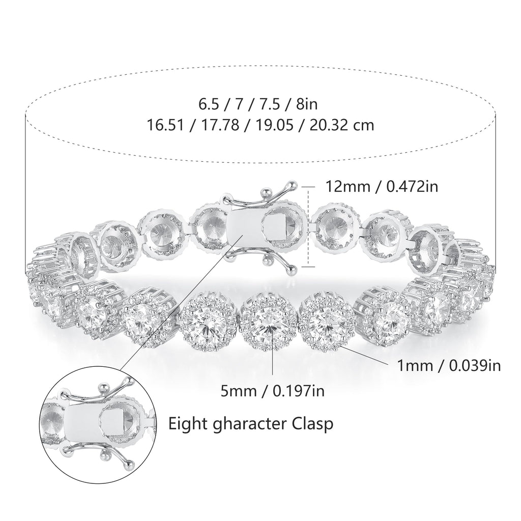 Gemsme Tennis Bracelet for Women 1 Row 18K White Gold Plated 5mm Round Cubic Zirconia Bracelets