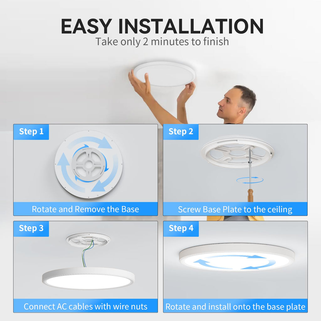 WKONCLDY Two Pack 3200lm LED Flush Mount Ceiling Light, Super Slim 12 inch LED Ceiling Light, 5000K LED Ceiling Light for Bedroom, Living Room, Dining Room, Office, Garage, Warehouse…