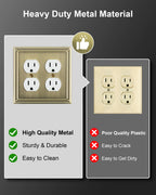 TREEWELL 2-Pack Double Duplex Outlet Cover, Antique Brass Metal Switch Plates and Outlet Covers, Pearls Decorative Wall Plates for Electrical Outlets, 2 Gang Receptacle Cover, Corrosion Resistant