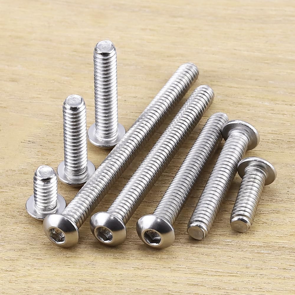 1/4-20 x 1-1/4" Button Head Socket Cap Bolts Screws, 304 Stainless Steel 18-8, Allen Hex Drive, Bright Finish, Fully Machine Thread, Pack of 100