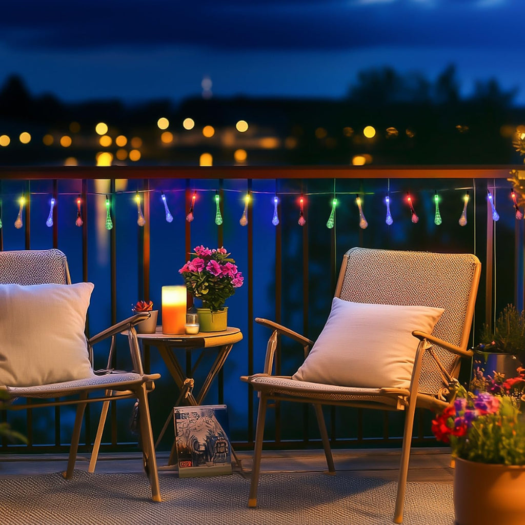 JMEXSUSS 2 Pack Solar String Lights Outdoor, Total 60LED 41.6FT, Water Drop