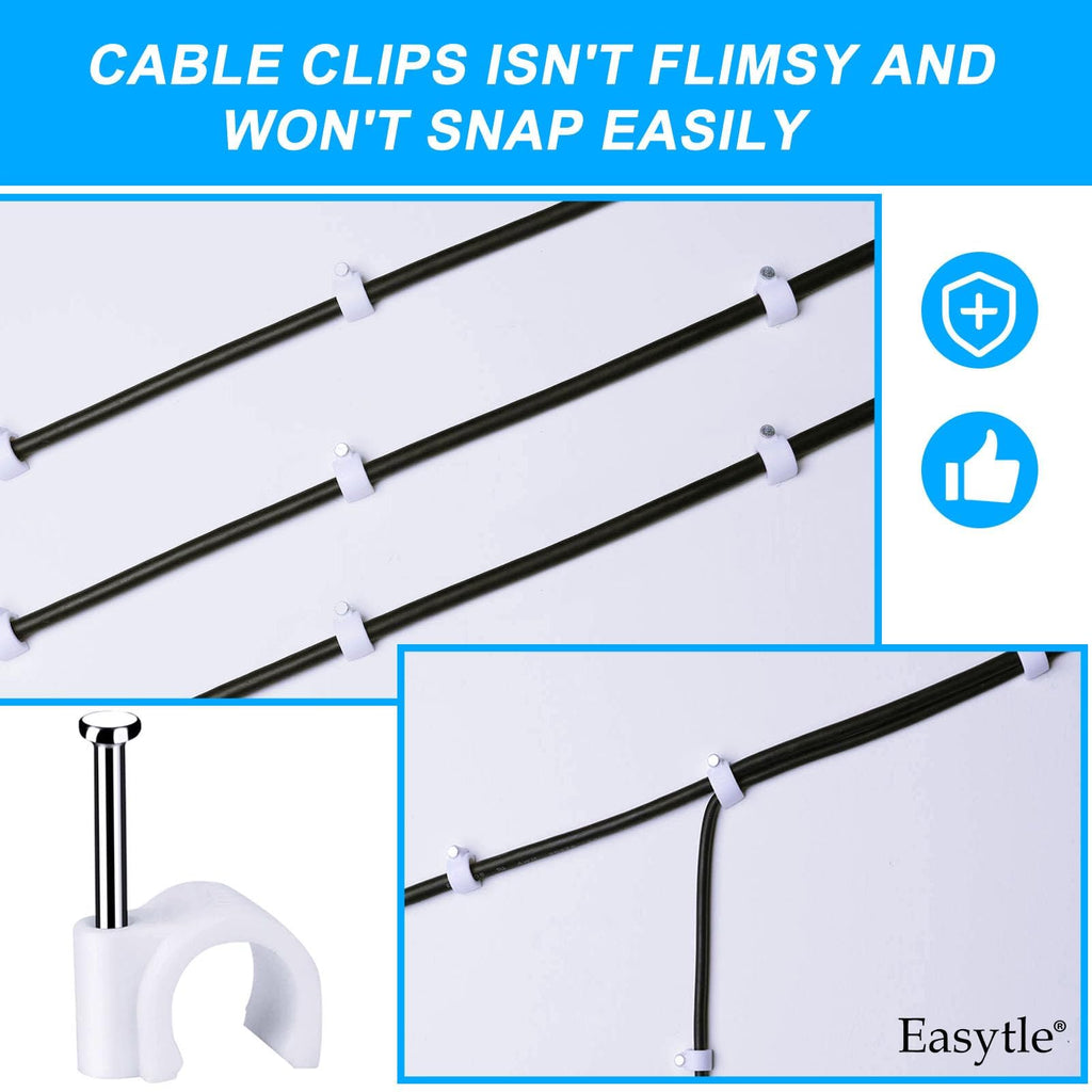 Cable Wire Clips 4mm 6mm 8mm 10mm Cable Management RG6 RG59 CAT5 CAT6 RJ45 Electrical Ethernet Dish TV Speaker Wire Cord Tie Holder Single Coaxial Nail Clamps(Pack of 2000)