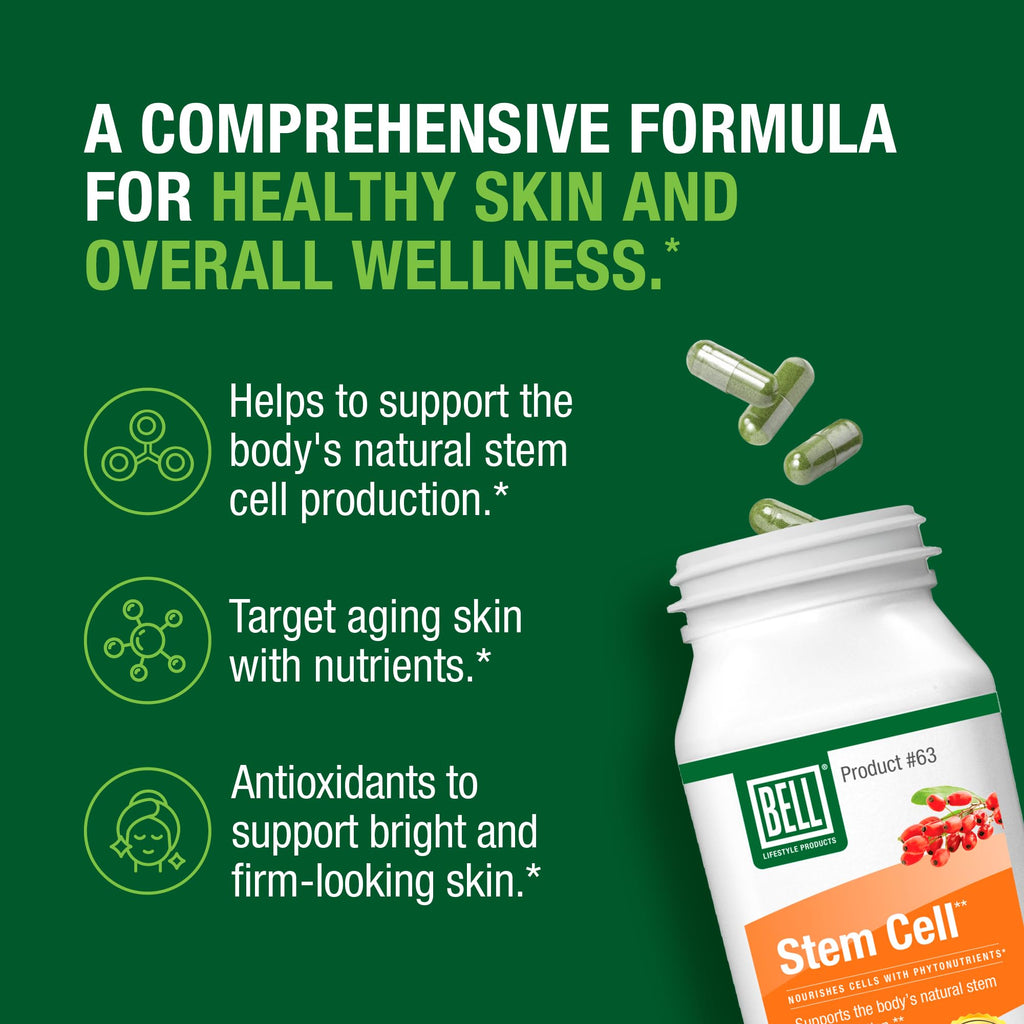 Bell Stem Cell Supplements - Supports Your Body's Natural Ability to Replace Worn Out Cells and Rejuvenate Tissue | Celulas Madres | 60 Capsules