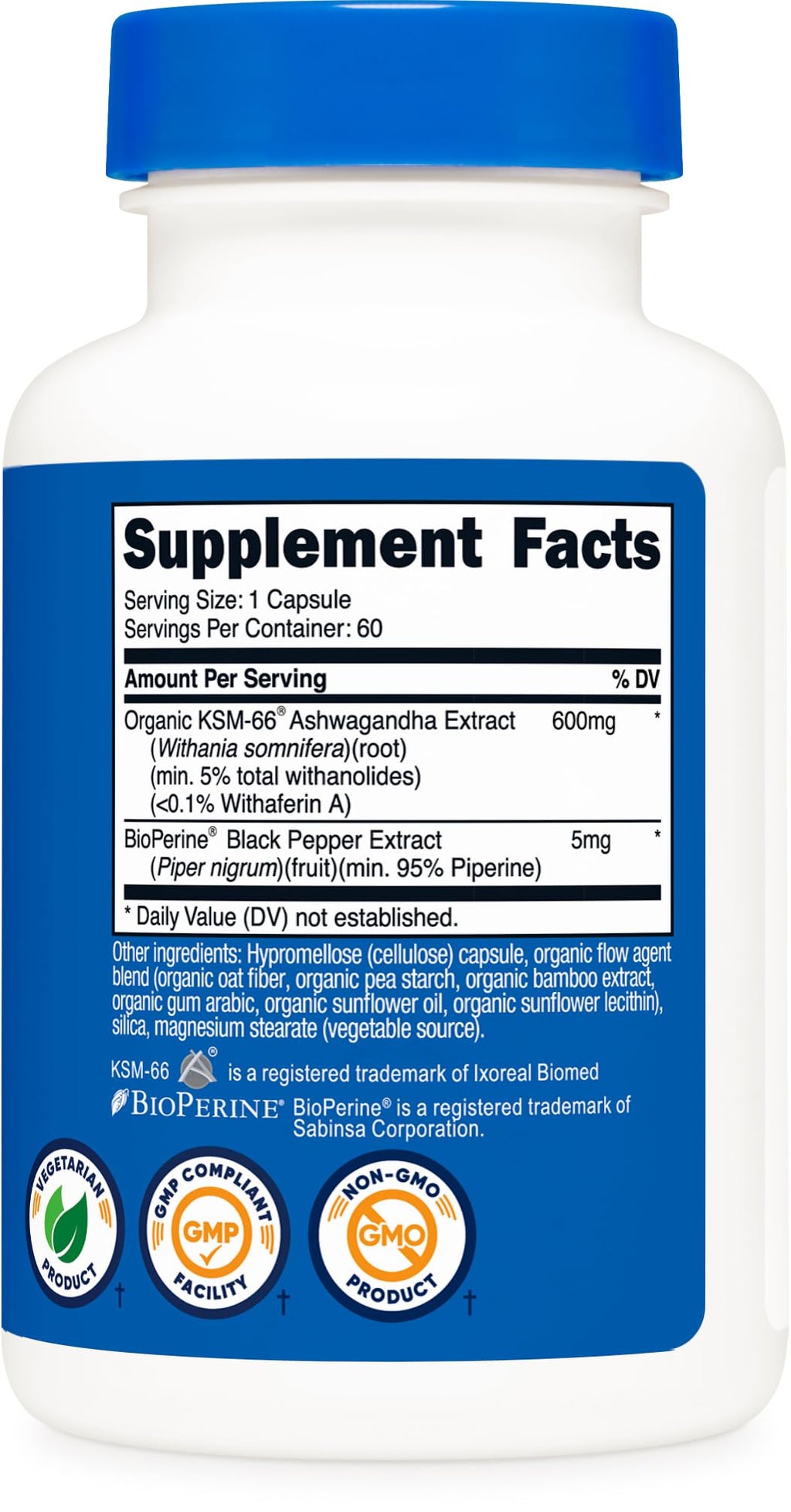 Nutricost KSM-66 Ashwagandha Root Extract 600mg, 60 Veggie Caps (3 Bottles) - 5% Withanolides - with BioPerine