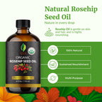 SVA Rosehip Seed Oil Organic - 4 Fl Oz – 100% Natural Cold Pressed Organic Rosehip Oil - for Face, Skin Care, Hair Care, Scalp Massage & Body Massage – Carrier Oil with Dropper
