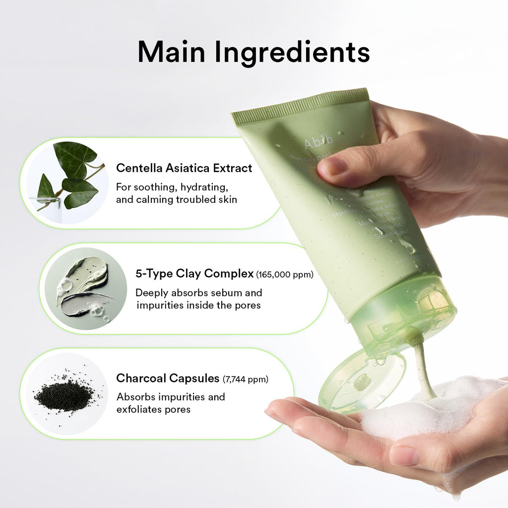 Abib Pore Clay Pack Cleanser Heartleaf Charcoal Foam, 4.05 fl oz, Mousse Form, Oil Control, Unscented