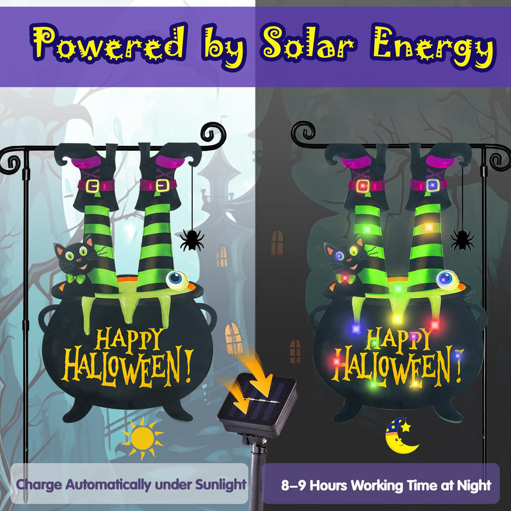FLAGMESAGE Halloween Lighted Garden Flag, Witch Feet Yard Decor, 12x18 In