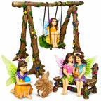 Mood Lab Fairy Garden Figurines with Swing - Miniature Accessories Set (6 pcs) - Outdoor Indoor Garden Decor