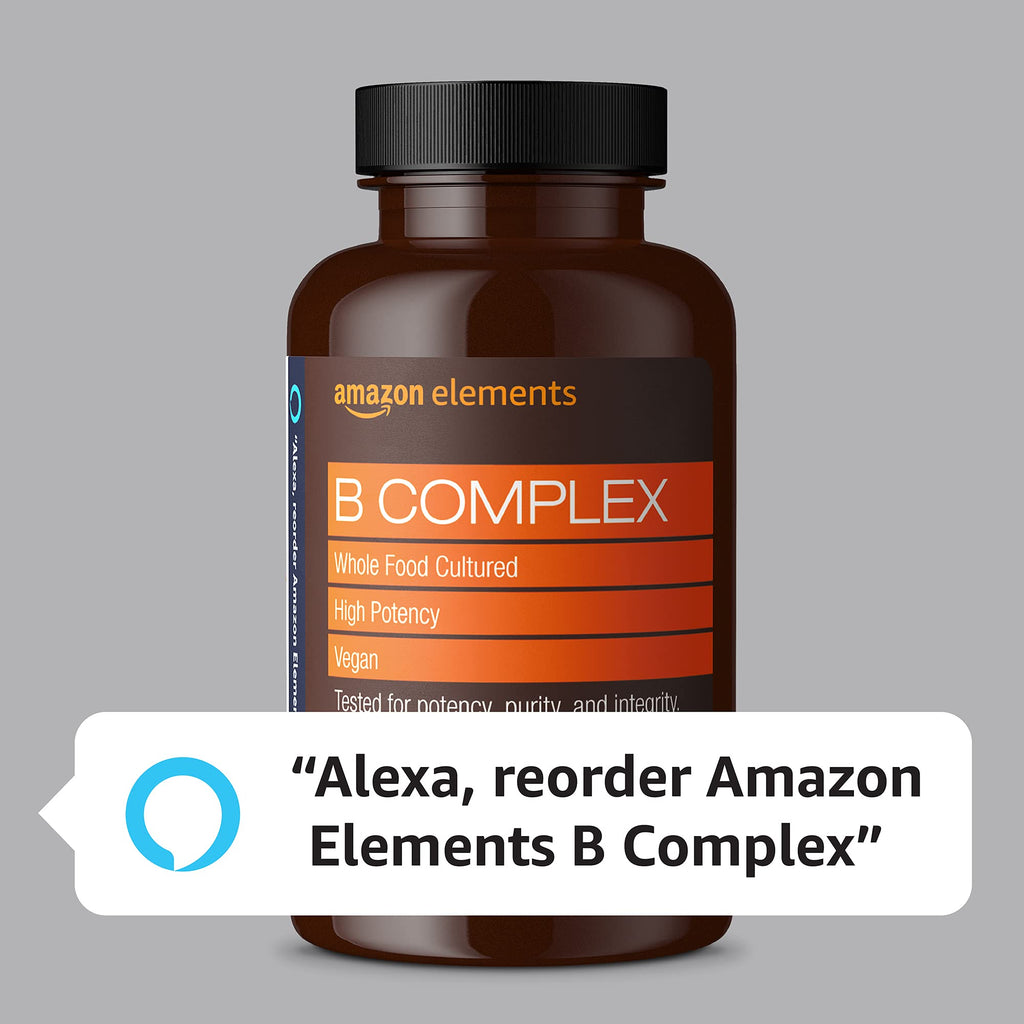 Amazon Elements B Complex, High Potency, 83% Whole Food Cultured, Supports Immune and Normal Energy Metabolism, Vegan, 2 Month Supply (Packaging May Vary),65 Capsules (Pack of 2)
