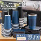 SIUQ 100 Pack 16 oz Coffee Cups with Lids, Disposable Hot Paper Coffee Cups