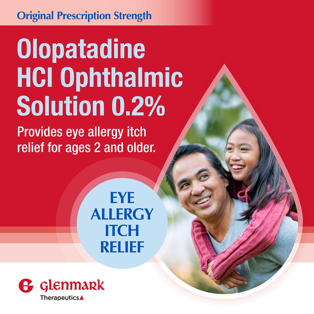 Glenmark Therapeutics Once Daily Olopatadine Eye Drops for Allergies, Redness Relief, Antihistamine, Allergy Relief from Pet Dander, Pollen, Grass, Ragweed, Olopatadine HCl 0.2%, 2.5ml (Twin-Pack)