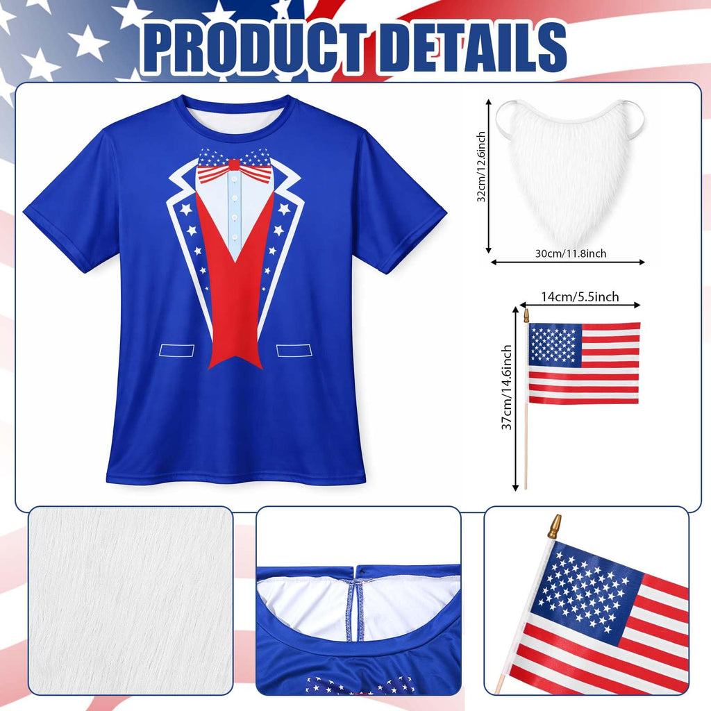 JcHrmers 12 ft Skeleton Patriotic Outfits 4th of July Skeleton Tuxedo T-Shirt Clothes with Hat Flags Beard Funny Giant Skull Clothing for Independence Day Summer Holiday Outdoor Decor