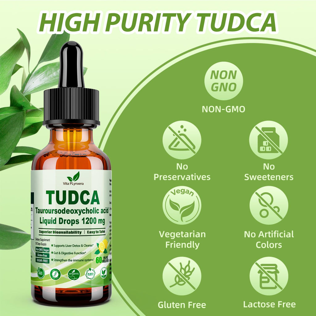 2 Pack Pure TUDCA Bile Salts Liquid Drops 1200mg (Tauroursodeoxycholic Acid) Premium Liver Support, Bile Flow & Gallbladder Cleanse Supplement丨High Absorption Liquid