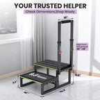 2 Step Stool with Handle for Elderly,Bed Steps for High Beds for Adults,Seniors,Heavy Duty Step Stool with Adjustable Handrail/Removable Cover/Glow Strip for Bathtub,Kitchen,RV