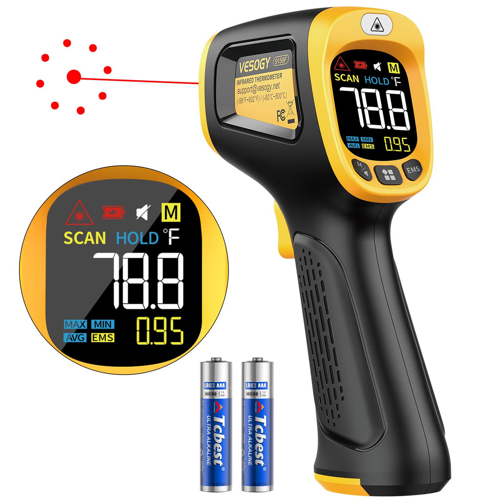 VESOGY Infrared-Thermometer-Gun-Heat-Temperature-Gun -58°F ~932°F-Auto Off Digital Laser Thermometer Gun for Cooking,Pizza Oven,Grill,Large Display IR Thermometer Temp Gun with Adjustable Emissivity