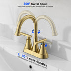 4 inch Brushed Gold Bathroom Sink Faucet with Pop-up Drain and 2 Supply Hoses, Stainless Steel Lead-Free 2-Handle Centerset Faucet for Bathroom Sink Vanity RV