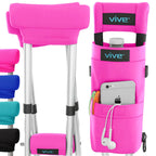 Vive Premium Crutch Pads, Bag, & Hand Grips (5 PCS) - Crutches for Adults Armpit Padding, Hand Grips, Accessories Pouch - Soft Tips Medical Padded Handles for Kids, Men, Women - Lightweight (Pink)