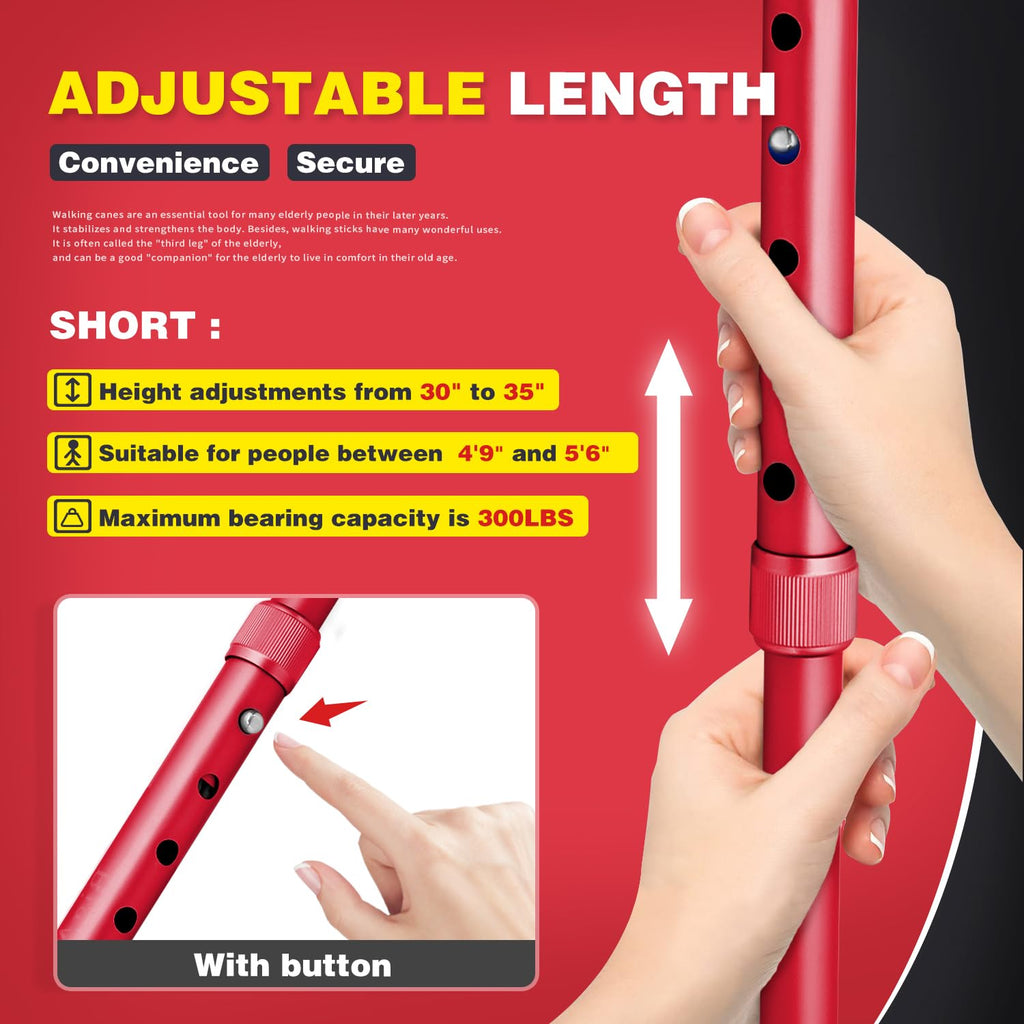 BigAlex Folding Walking Cane with LED Light,Pivoting Quad Base,Adjustable Walking Stick with Carrying Bag for Man/Woman (Alloy Base)