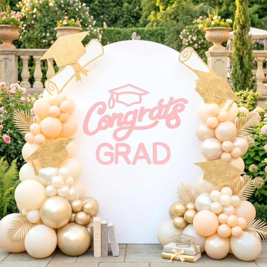 Mindsoft Pink Felt Congrats Grad Sticker Sign for Backdrop Graduation Decor for Party Congrats Grad Class of 2026 Event Letter Sign Graduation Party Balloon Arch Backdrop Decor Supplies
