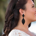 Flyonce Women's Rhinestone Crystal Wedding Bridal 2 Leaf Drop Dangle Chandelier Earrings Deep Black