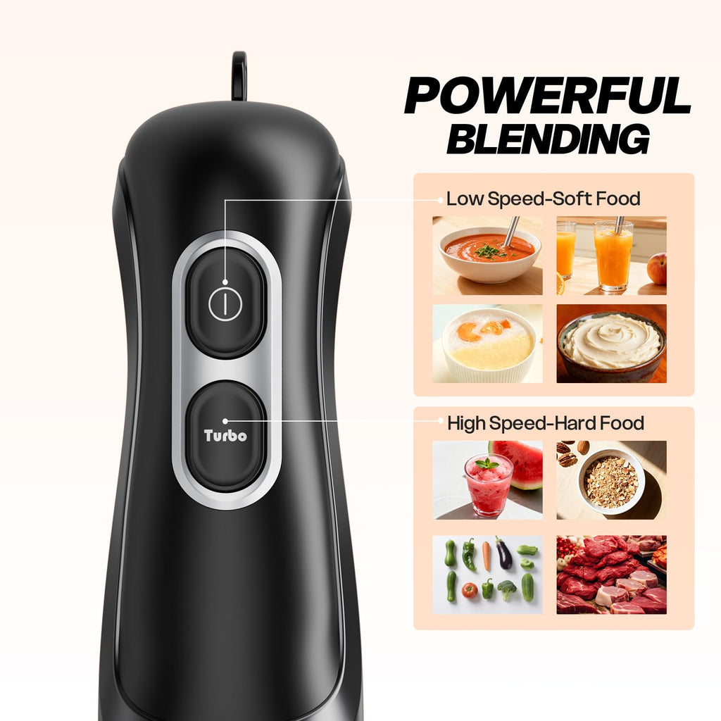 Turelar Immersion Blender Corded 400W, 2 Speed, Emulsifier, Blend, BPA-Free