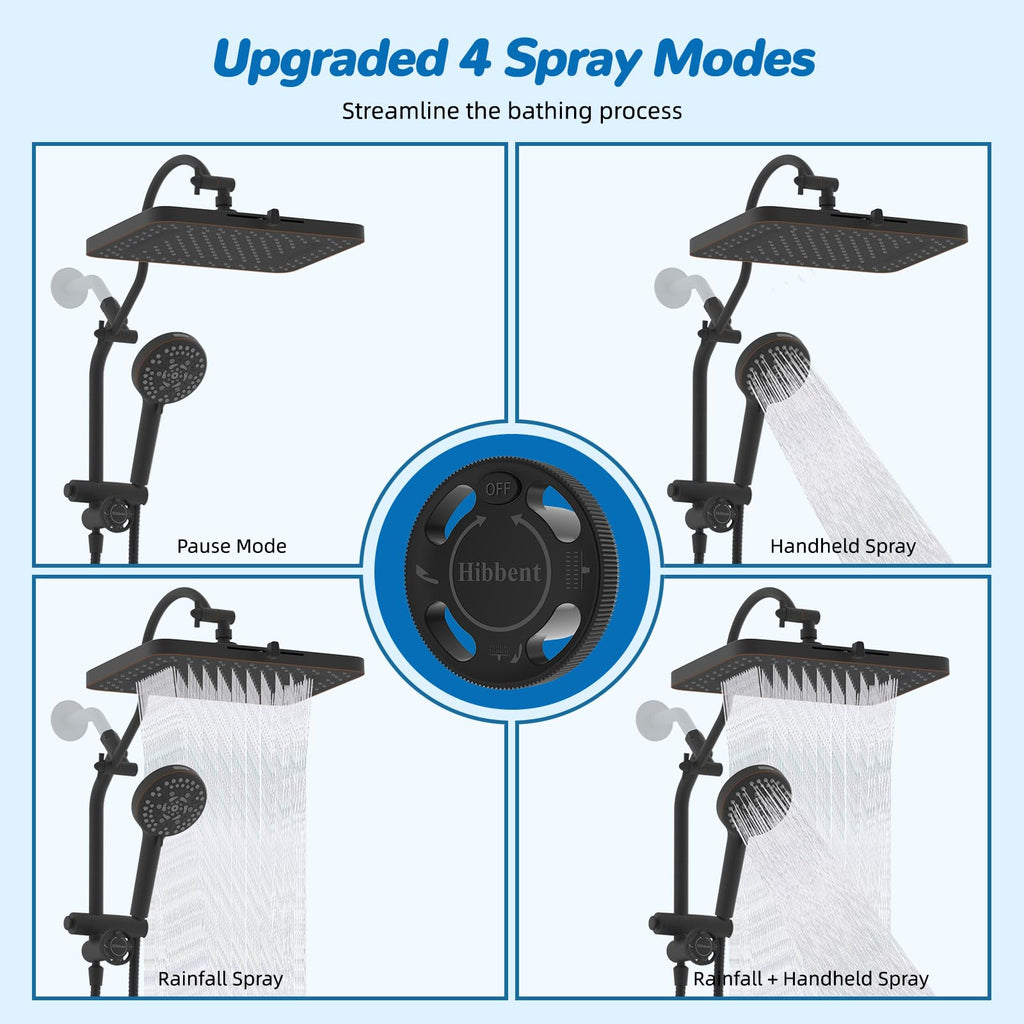 Hibbent cUPC Certified 13'' Shower Head Combo, High Pressure 5 Spray Rainfall Showerhead, 10 Spray Handheld, All Metal Easy Reach 4-way Diverter with Pause Mode, 71'' Hose & Holder, Oil-Rubbed Bronze