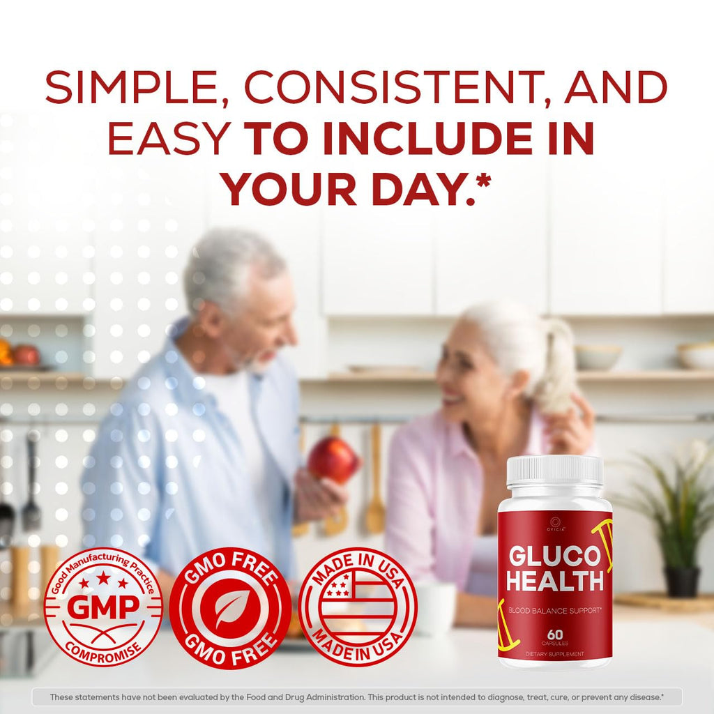 Gluco Health Capsules - GlucoHealth Support Pills Premium Plus All Natural Ingredients Advanced GlucoHealth Formula Maximum Strength for Overall Health & Wellness, 60 Capsules for 1 Month