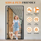 MAGZO Magnetic Screen Door, Fits 36'' x 96'' Door, Reversible Left Right Side Opening, Scratch-Proof Polyester, Pet&Kids Friendly, Easy Install with Hook&Loop, Keep Annoying Creatures Out, Grey