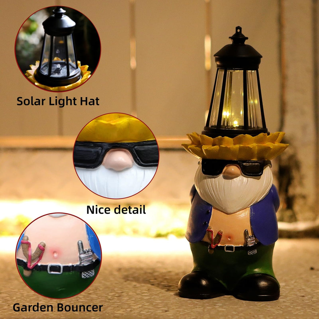 Guardian Garden Gnome Statue Solar Lantern Light Resin Outdoor Yard Decor
