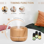 Homeweeks 300ml Essential Oil Diffuser, Quiet Aromatherapy Mist Diffusers for Essential Oils, Wood Grain, Ultrasonic, Remote Control, Timer, 7 Colors Light for Bedroom (300ml Yellow Wood Grain)