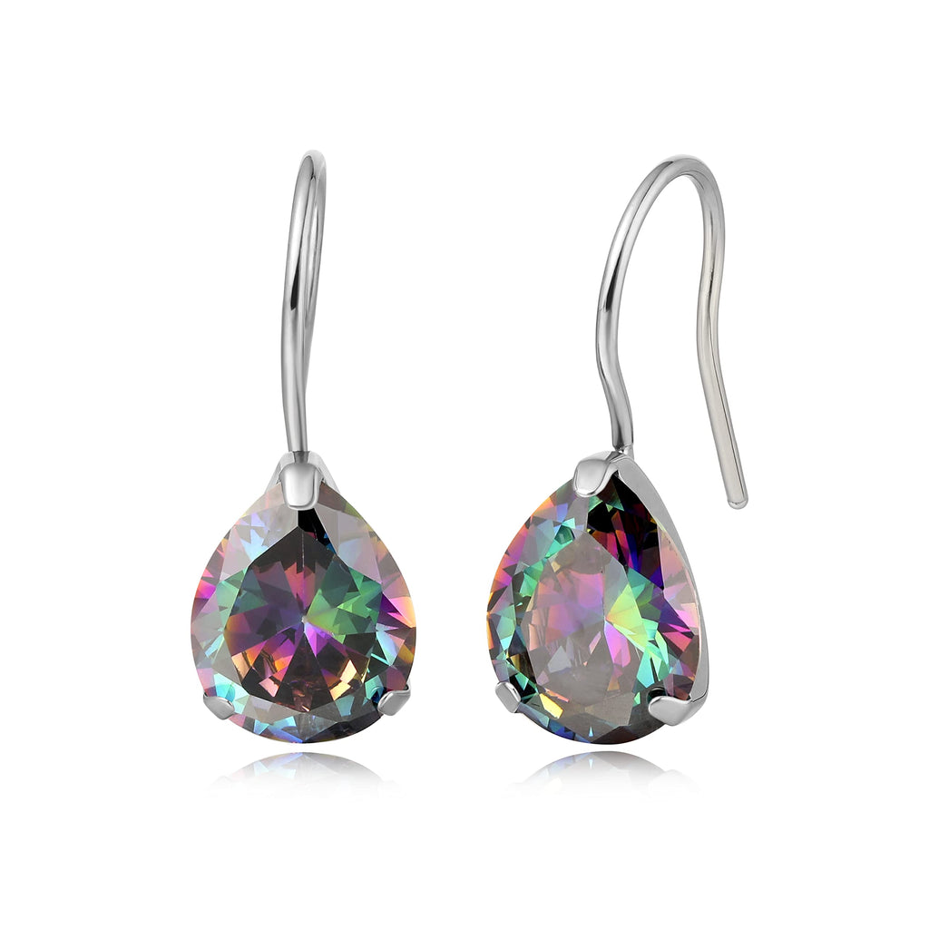 Limerencia Hypoallergenic Pure Titanium Cubic Zirconia Dangle Hoop Earrings, Water drops CZ/Opal Lightweight Drop Earrings for Sensitive Ears Women