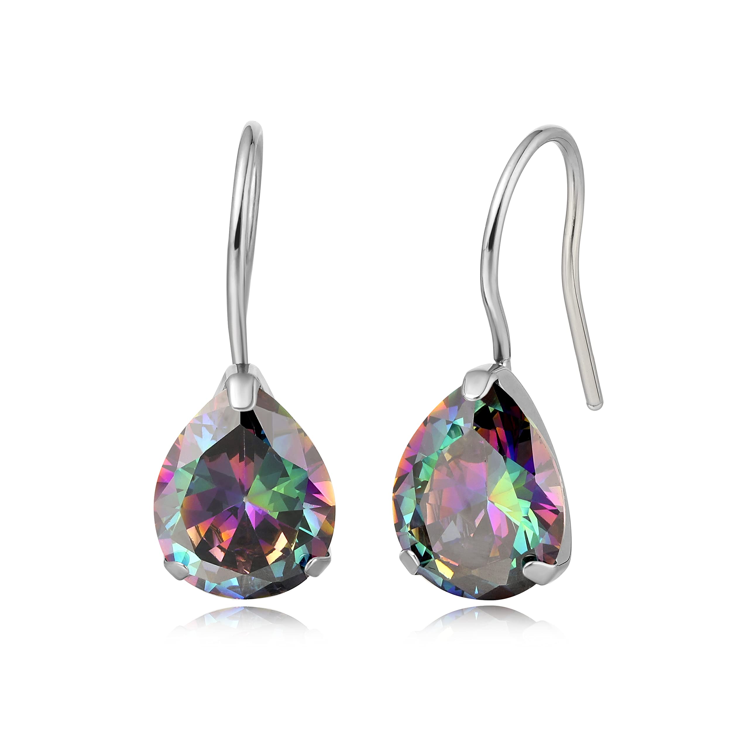 Limerencia Hypoallergenic Pure Titanium Cubic Zirconia Dangle Hoop Earrings, Water drops CZ/Opal Lightweight Drop Earrings for Sensitive Ears Women