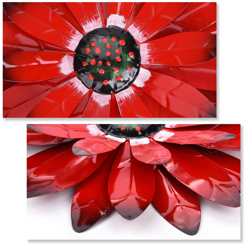 qzmaikoo Red Daisy Metal Flowers Wall Decor Metal Wall Art Decorations Hanging for Indoor Outdoor Bathroom Patio Kitchen,12x12 inches