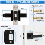 Plustool 1 Pack Matte Black Door Handles, Keyless Interior Door Knobs, Privacy Door Lever Locksets for Bedroom Bathroom, Heavy Duty Square Door Lock, Reversible for Left&Right Handled Doors