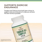 Tongkat Ali Extract 200 to 1 for Men (Longjack) Eurycoma Longifolia, 1000mg per Serving, 60 Capsules - Men's Health Support with 20mg Tribulus Terrestris (Third Party Tested) by Double Wood