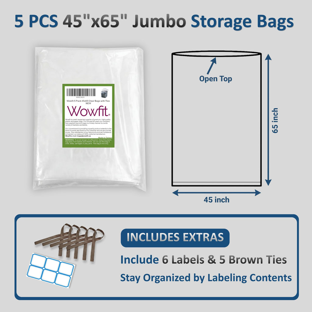 Wowfit Giant Large Plastic Bags for Furniture, Chairs, 45x65, 5 CT, 3 Mil