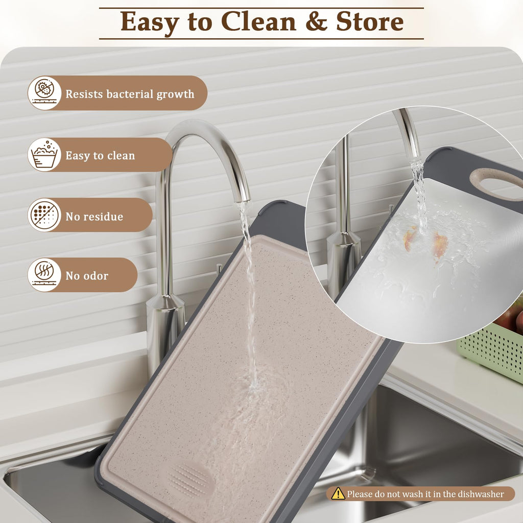 GUANCI Cutting Board for Kitchen, Stainless Steel Cutting Board Double Sided for Chopping Meat/Vegetables, Stainless Steel/Wheat Straw PP, Kitchen Gifts Easy to Clean Large 16”×11”