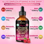 VivoNu Vitamin B Complex Liquid Drops, Methylated Vitamin B12 6000 mcg, B1, B6, B3, B5, B2, Folate, Biotin, Magnesium, Zinc, CoQ10 for Metabolism* & Energy Support, Raspberry Flavor - 3 Bottle