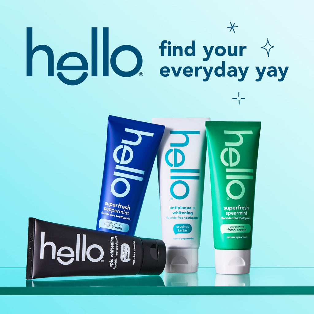 Hello Antiplaque and Whitening Fluoride Free Toothpaste, 5 Oz Tube, Whitening Toothpaste with Natural Peppermint Flavor and Tea Tree Oil, Crushes Tartar and Helps Remove Surface Stains, 3 Pack